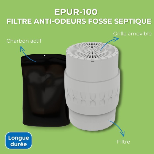 EPUR-100 FILTRE ANTI-ODEURS AU CHARBON ACTIF POUR FOSSE SEPTIQUE , TOUTES EAUX , Ø 100 MM