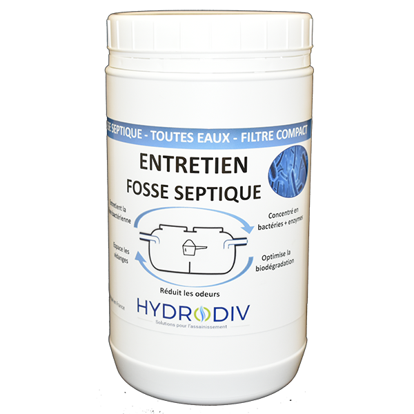 Produit d’entretien pour fosse septique, fosse toutes eaux, filtre compact, aux bactéries et enzymes, traitement biologique